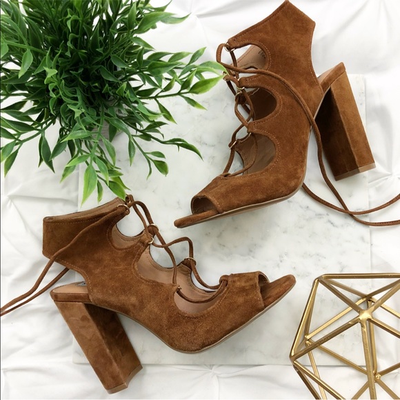 Steve Madden Shoes - Steve Madden Camel Suede Lace Up Heels Size 8.5